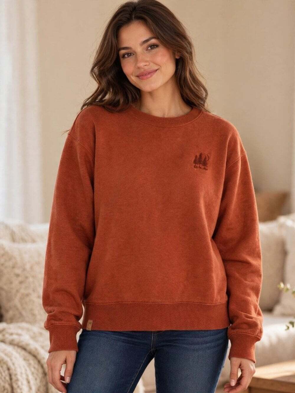 tentree Crewneck Sweatshirt S Rust Tree Embroidery Organic Cotton Fall Cozy